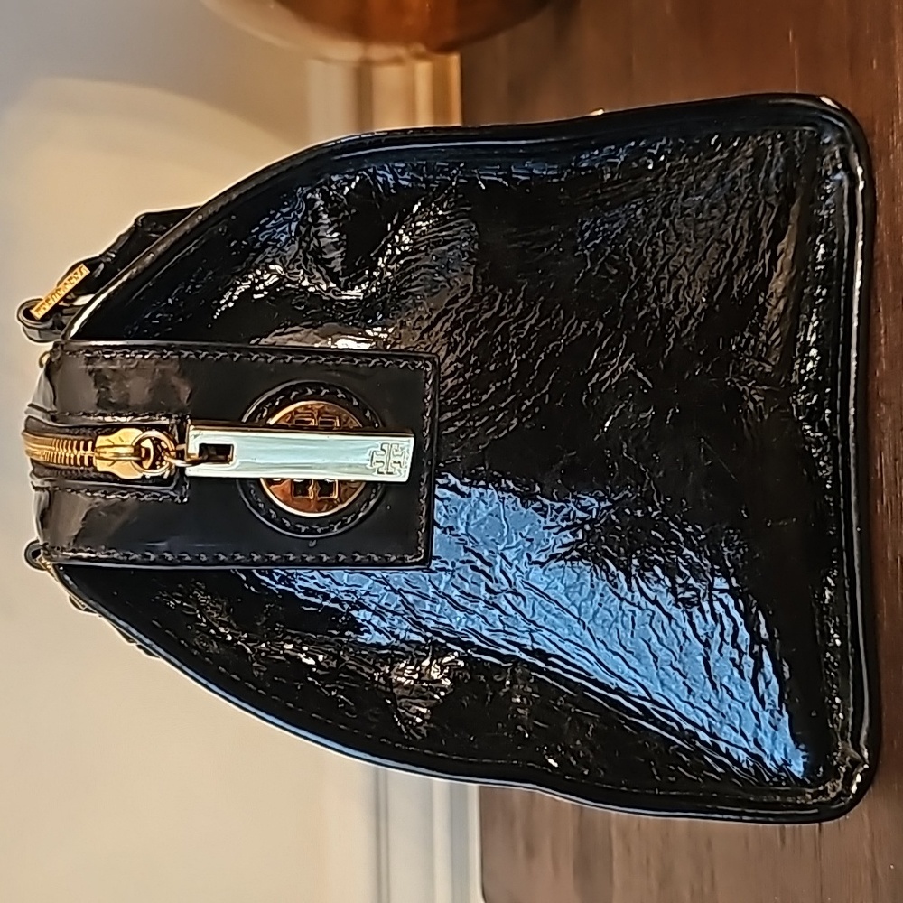 Tory Burch Black Patent Leather Studded Satchel with Gold Hardware - Picture 5 of 13